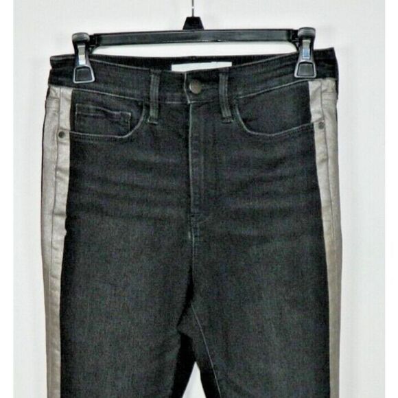 Athleta Jeans‎ Size 4P Black Silver Tuxedo Stripe Sculptek Ultra Skinny Metallic - Picture 4 of 8